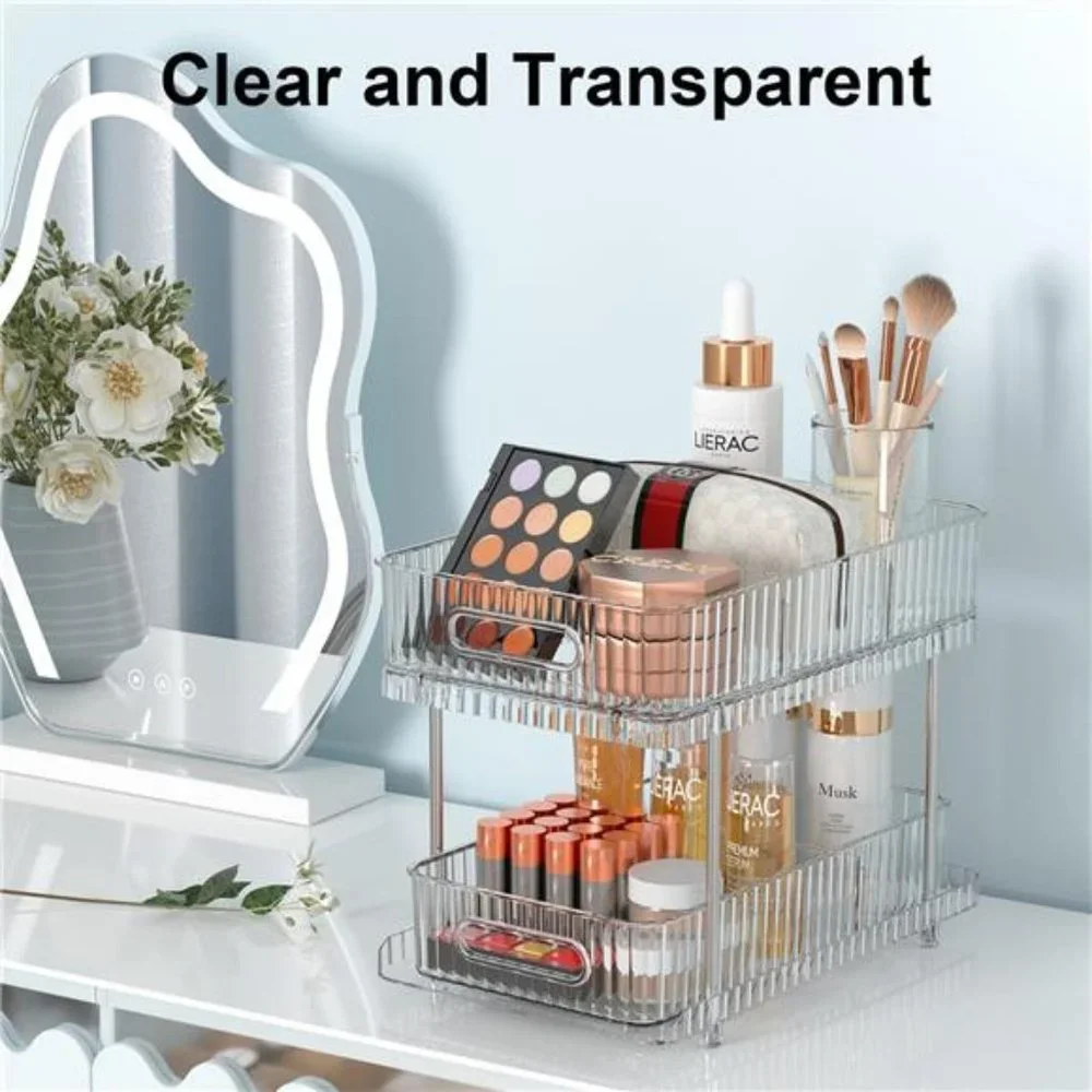2 Pack Bathroom Cabinet Organizer, 2 Tier Pull Out Clear Under Sink Organizers